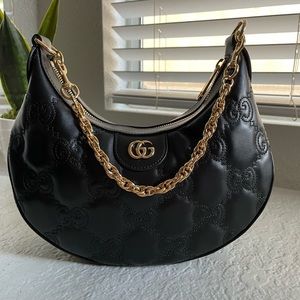 New Gucci Black GG Matelasse Quilted 2 Straps Small Shoulder Crossbody Bag